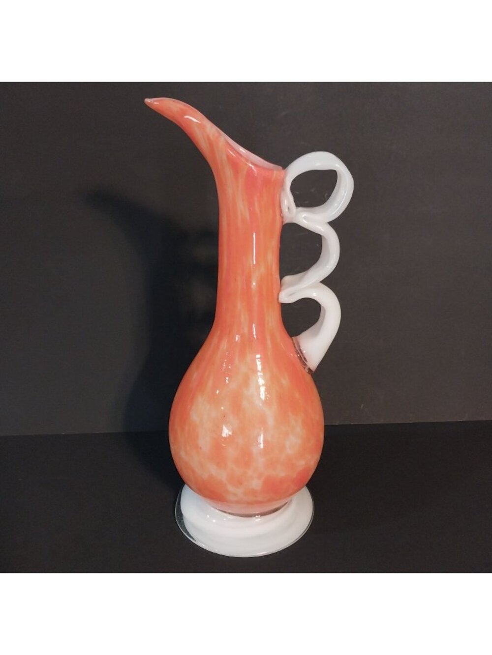 Vintage Cased Glass Pitcher Decorative Orange Swirl Vase